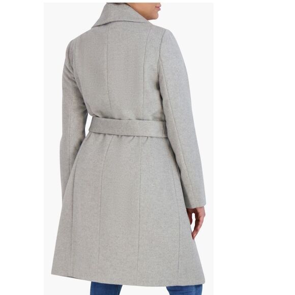 Cole Haan Signature Slick Wool Blend Wrap Shawl Collar Coat, Gray, Size 14, NWT - Picture 4 of 10